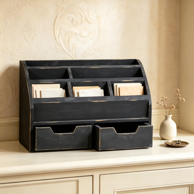 Organisateur de courrier Farmhouse de comptoir avec tiroirs, trieur de courrier mural, boîte de rangement pour bureau ou table