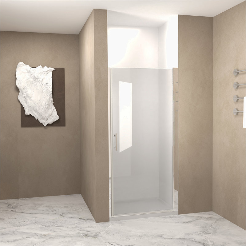 Pivot Shower Door With Brushed Nickel Aluminum Frame, Half Frame Shower Door