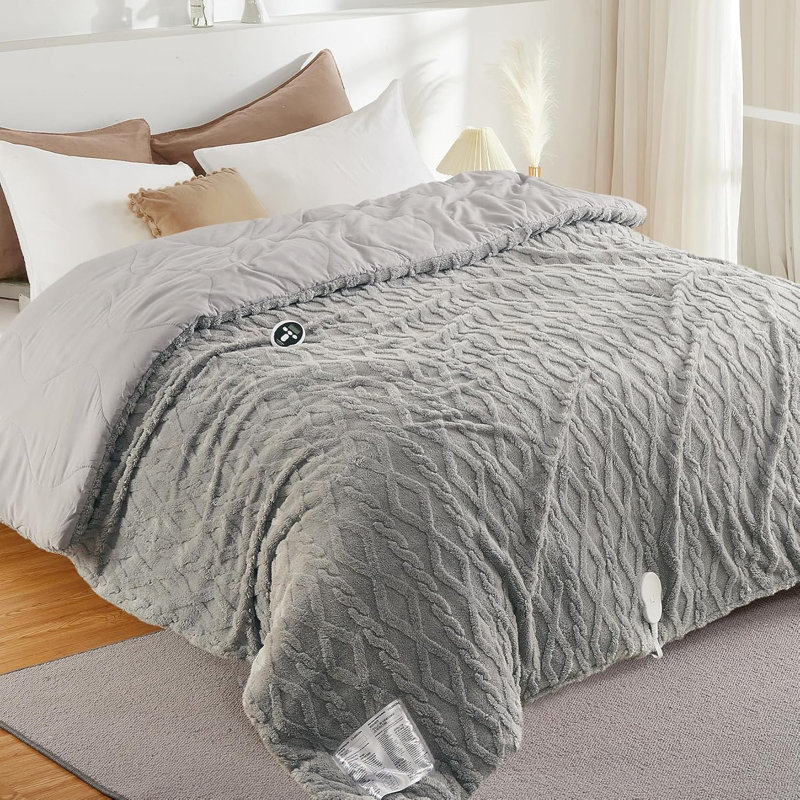 Très grande couverture chauffante avec télécommande sans fil, courtepointe électrique à chauffage rapide, minuterie 6 heures et 2 à 10 heures, lavable à la machine, certification UL, gris, 104 x 90 pouces