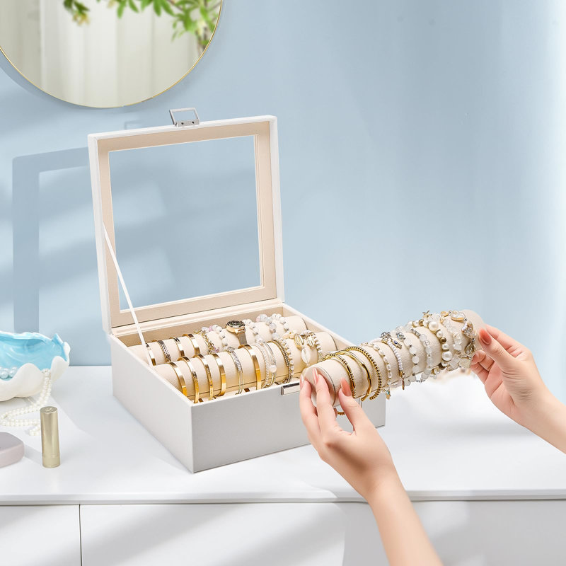 Présentoir à bracelets avec couvercle transparent - Blanc, 3 Rolls, Blanc