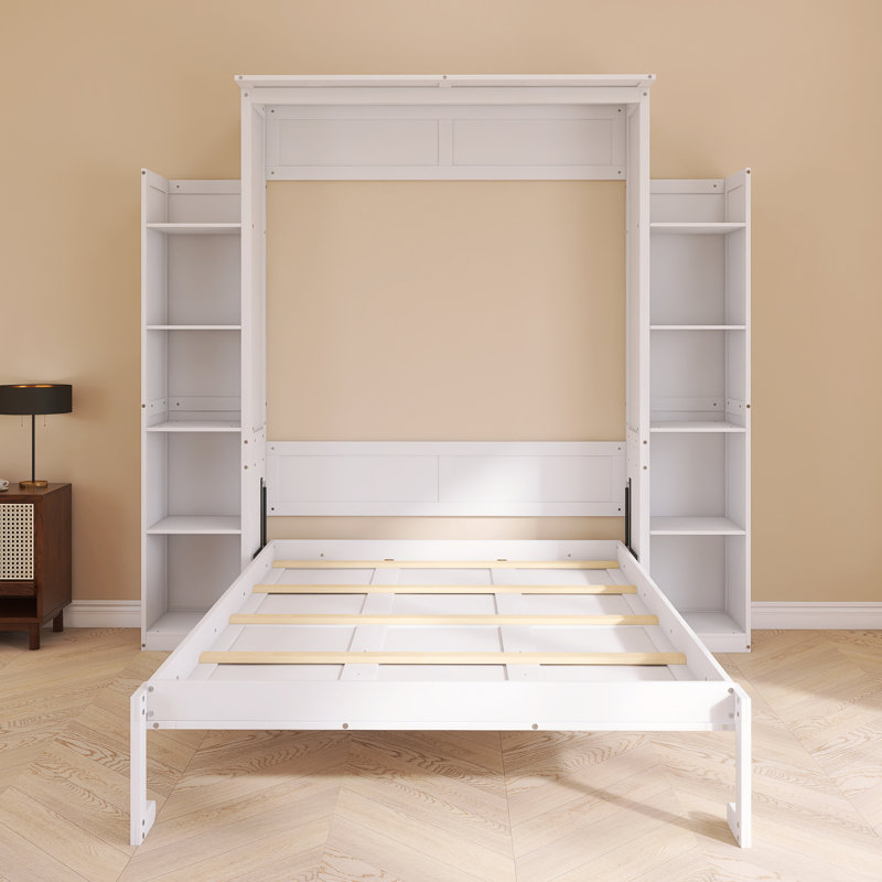 Lit escamotable en bois massif, Naturel, Double