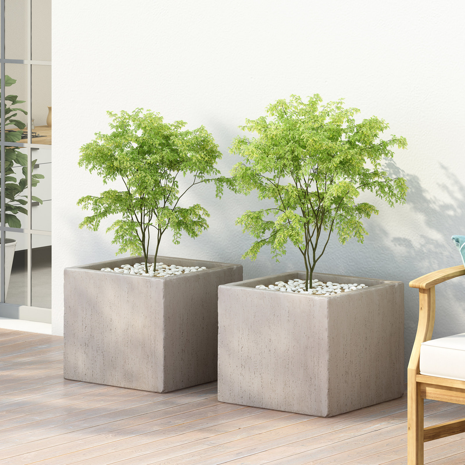 Shiner Lightweight Concrete Planter Box Set, White, 2, 13.6" H x 15.75" W x 15.85" D