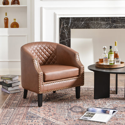29 " Wide Tufted Small Faux Leather Barrel Bar Club Chair