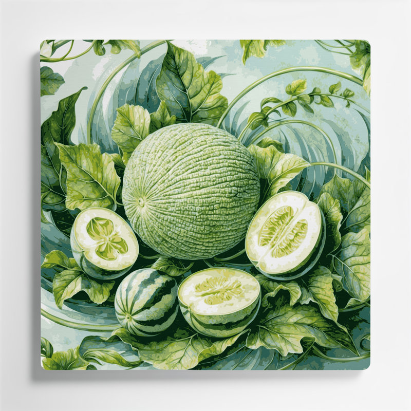 Art mural en métal vert légumes Melon, H 16 po x l 16 po