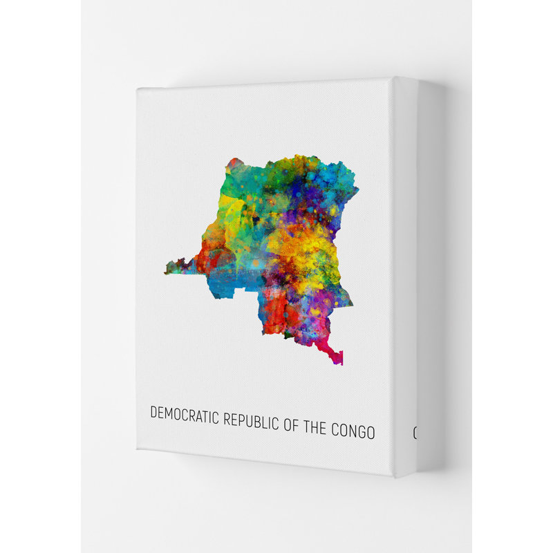 The Democratic Republic Of The Congo Watercolour Map by Michael Tompsett - Print, Wrapped Canvas, 42cm H x 29.7cm W x 4cm D
