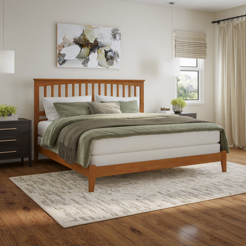 Abingt Solid Wood Foundation Bed , Queen, Light Toffee