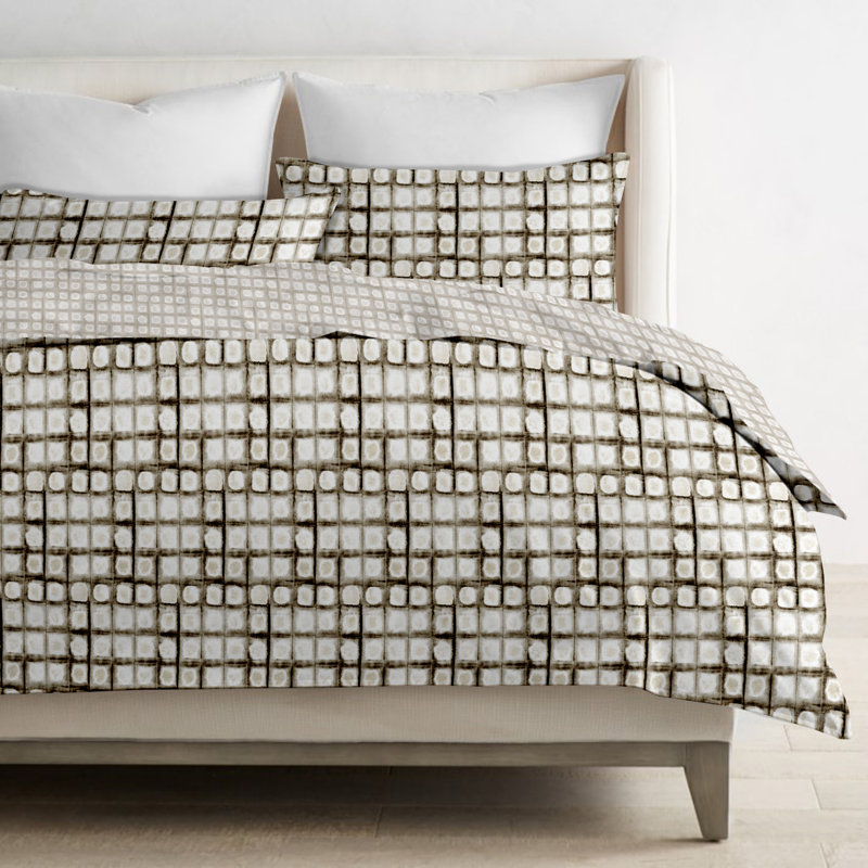 Ensemble de housse de couette et taie décorative réversible 100% coton certifié GOTS, blanc / brun
