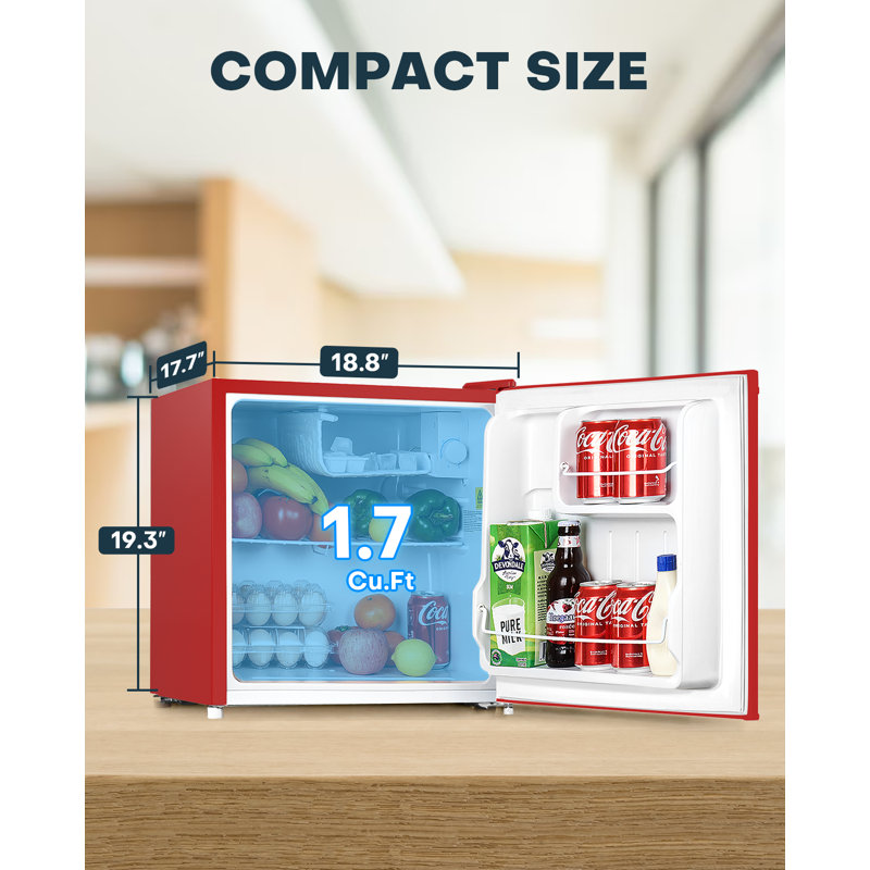 1.7 Cu.Ft Single Door Mini Fridge with Freezer, Dorm Essentials, Adjustable Thermostat,  ENERGY STAR, Red