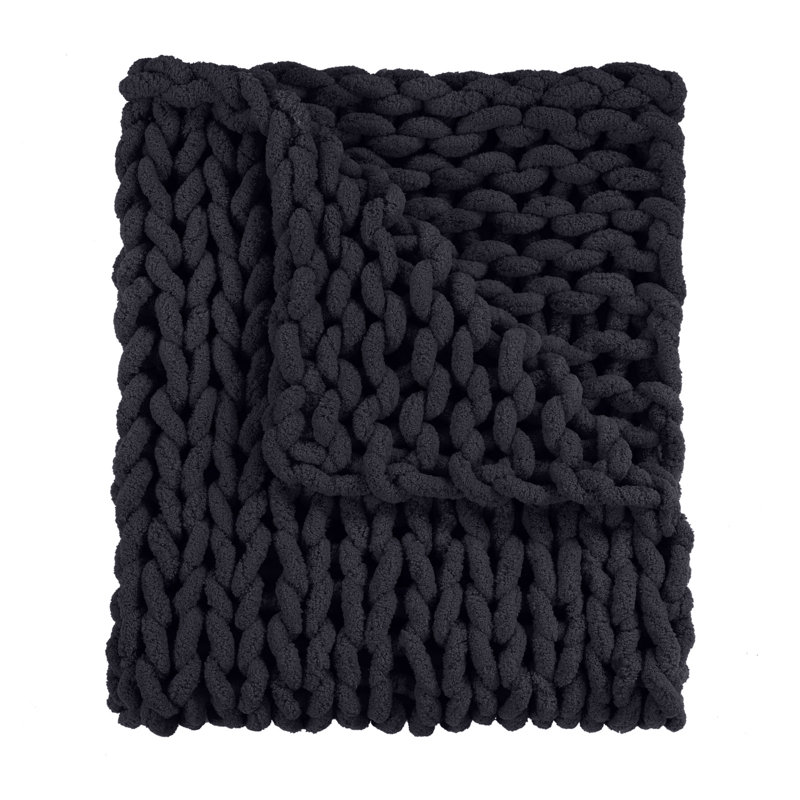 Jeté tricoté en chenille noir Donna, Noir