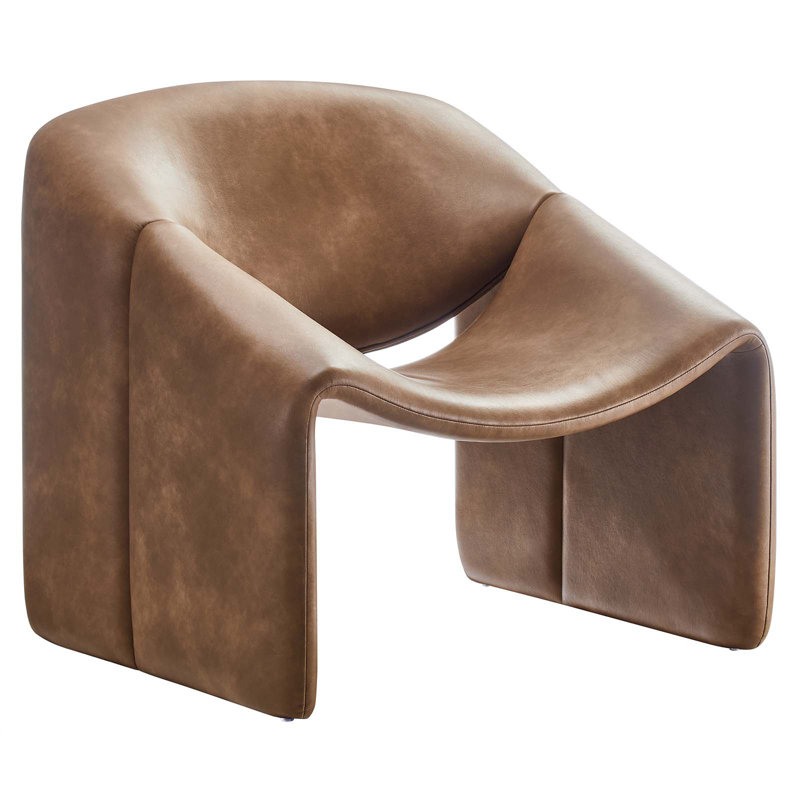 Vivi Brown Faux Leather Barrel Accent Chair with Metal Frame