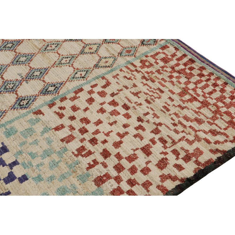 Moroccan Hand Knotted Geometric Area Rug, Rectangle 8' x 10'