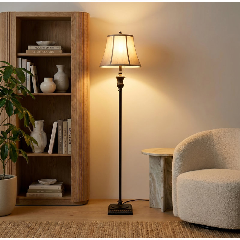 Sophia 63 in. Traditional LED Energy Efficient Floor Lamp with Beige Fabric Shade