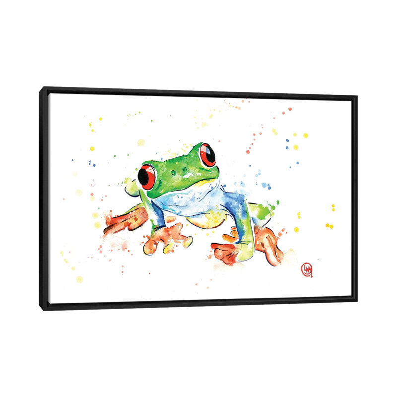 «Tree Frog», impression sur toile tendue, H 18 po x l 26 po x P 1,5 po, Toile avec cadre noir, Pas de tapis