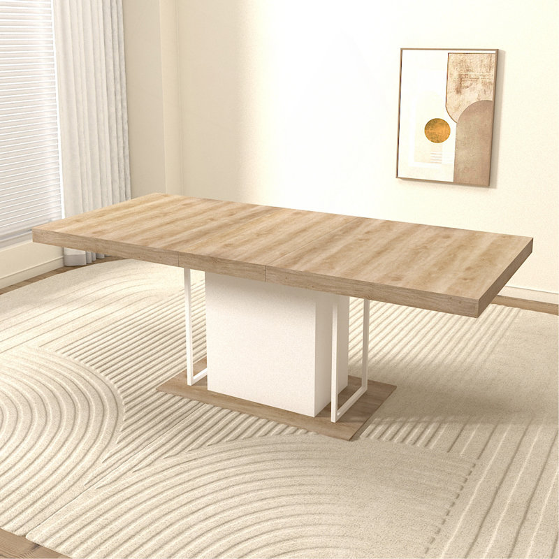 Rectangle Extendable Dining Table For 6-10 People Aged Effect Wood 160-200 Cm, Oak/White