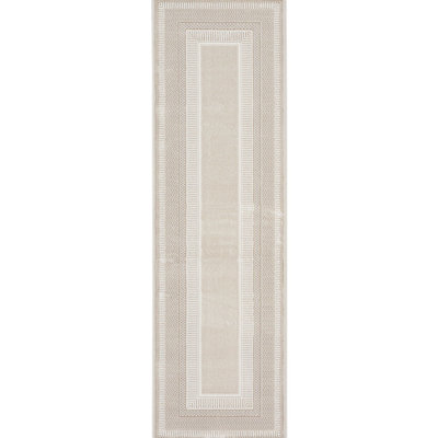 Grey Abstract Bordered 10Mm Pile Rug For Bedroom, Living, & Dining Room, Anti Shed Modern Rug