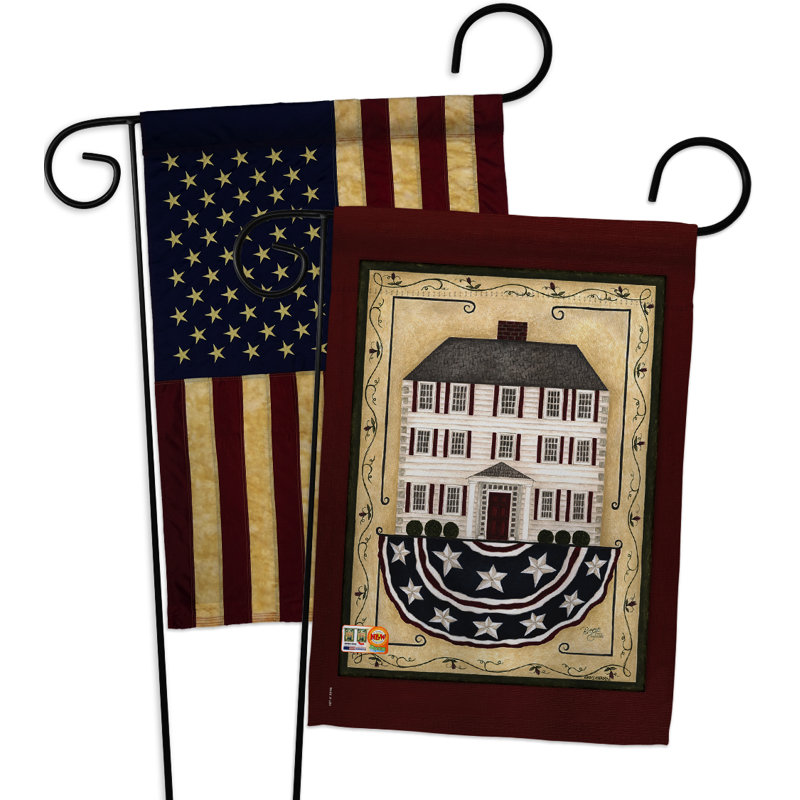 Ensemble de 2 drapeaux de jardin à motif maison blanc patriotique à impressions maison blanc de couleur décorative 19 x 13 po