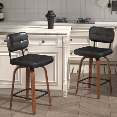 Tabouret de bar pivotant en bois courbé avec siège en similicuir (ensemble de 2)