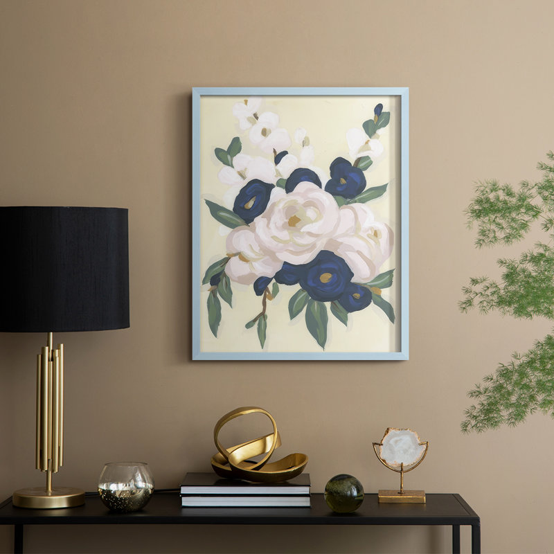 «Garden Party Bouquet I», reproduction encadrée - bois massif, Bleu, H 15 po x l 12 po