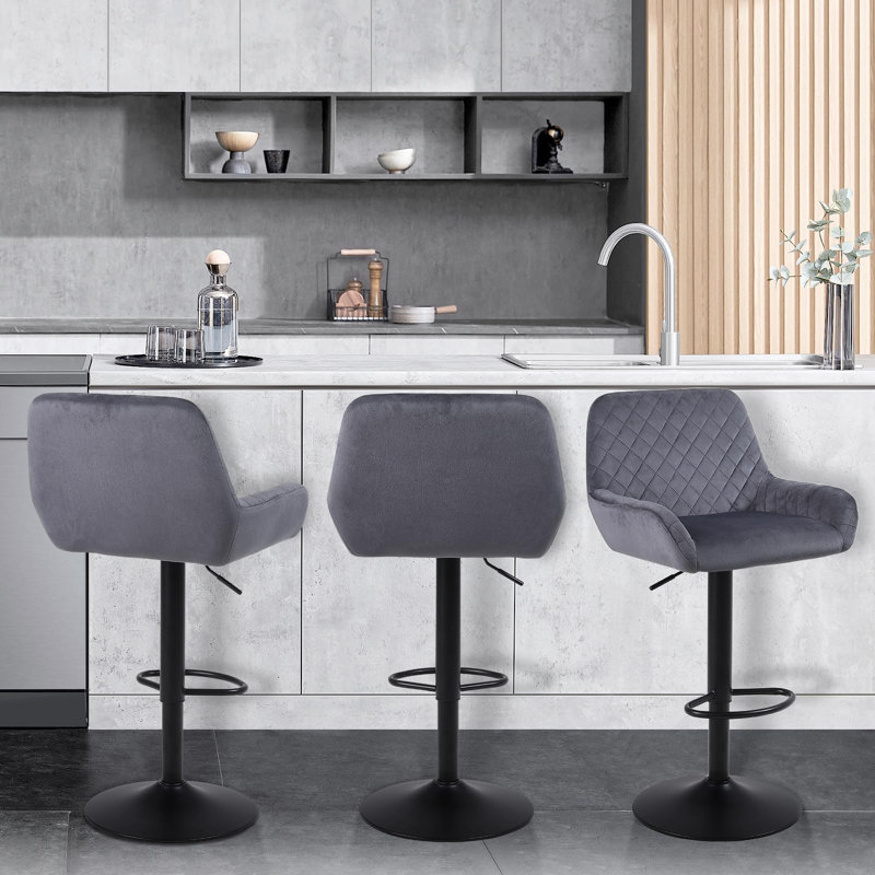 Swivel Upholstered Adjustable Height Counter Stool with Metal Frame, Grey
