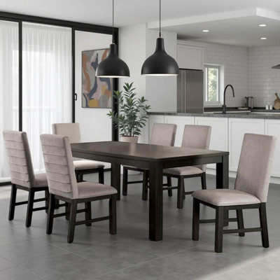 Ensemble de table et chaises de salle à manger 7 pièces Renu, plateau de 72 pouces, lin gris, noir