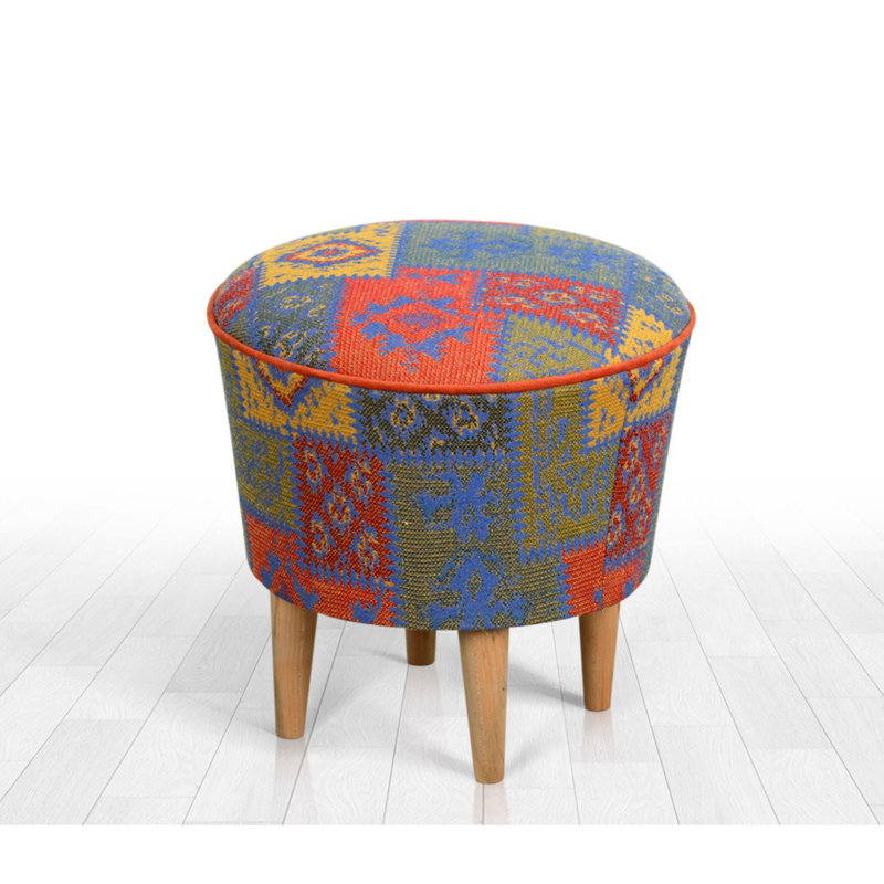 Ceresco 42cm Wide Round Ikat Footstool Ottoman