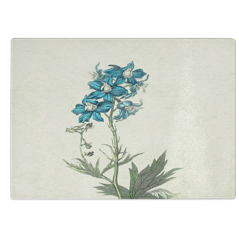 Glass Illustration of Blue Wildflowers Chopping Board, 28.5 cm W x 20 cm L