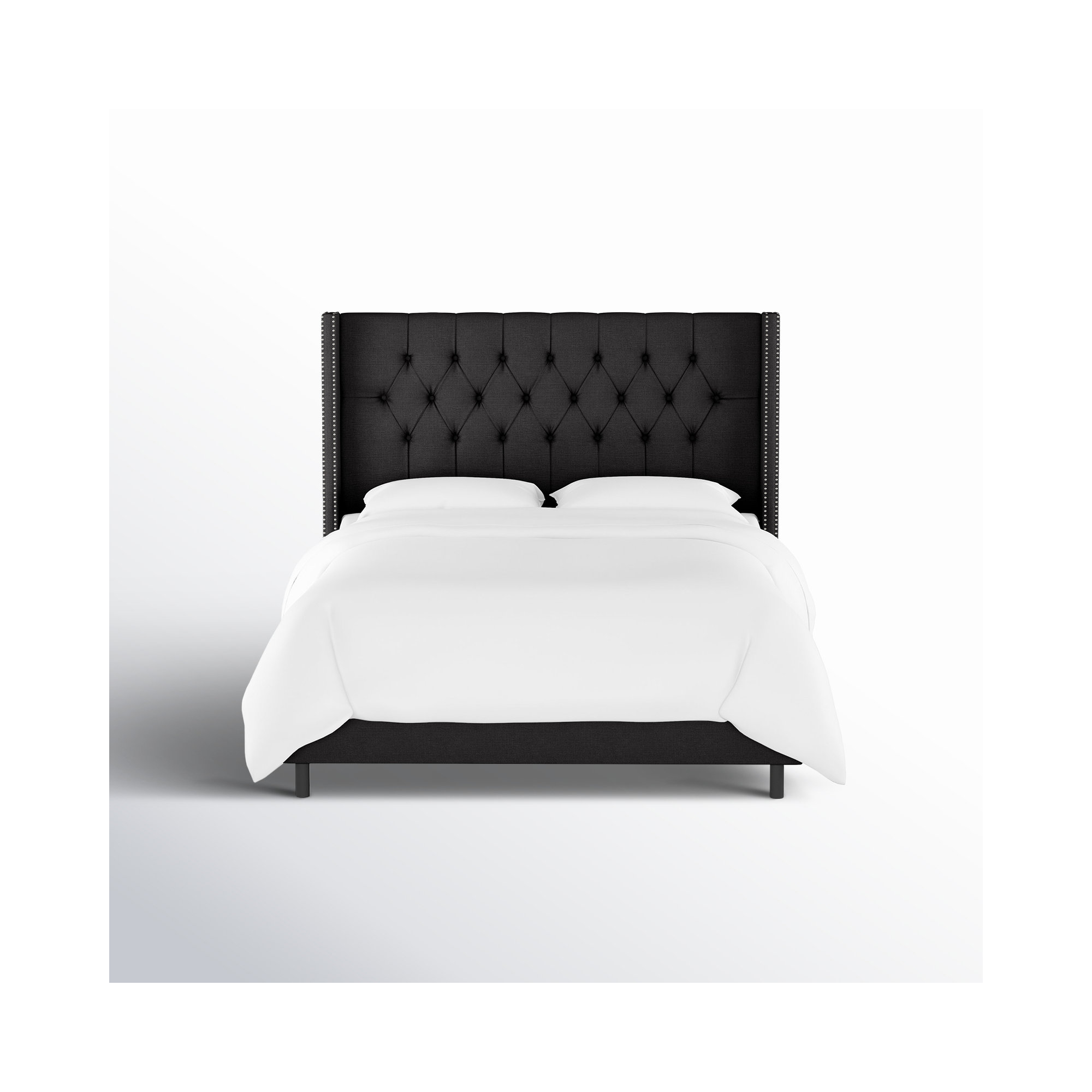 Breckin Upholstered Wingback Bed, Classic Black Linen, Twin