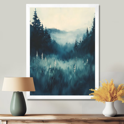 Forêt de pins bleu brumeux - Tableau encadré sur toile murale