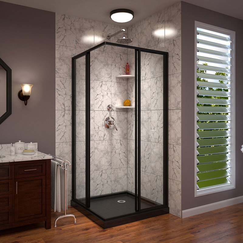 Cornerview 42" W x 42" D x 74.75" H Framed Square Sliding Shower Enclosure with Base Included, Matte Black, Matte Black