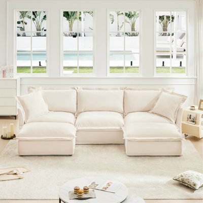 Canapé modulaire à assise profonde en U avec housse de protection, canapé 3 places avec bordures françaises avec plusieurs grands coussins, canapé modulaire à assise profonde et canapé modulaire Comfy Cloud