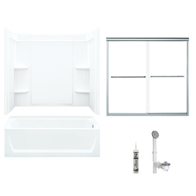 Ensemble de baignoire et douche rectangulaire sans cadre de 60 po x H 75 po avec porte-serviettes et base inclus