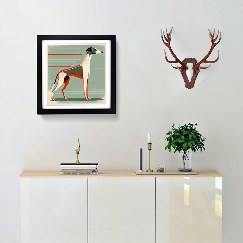 Greyhound Dog Mid-Century - Single Picture Frame Print on Wood, Black