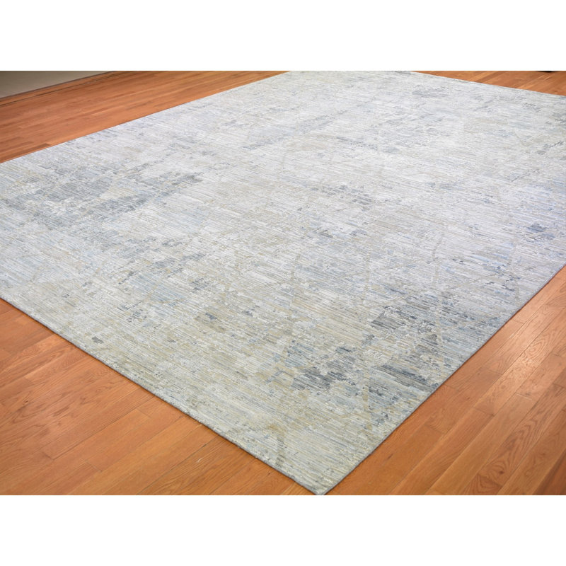 Tapis décoratif de conception unique noué à la main nouvel âge Ivoire 12 pi x 15 pi 1 po