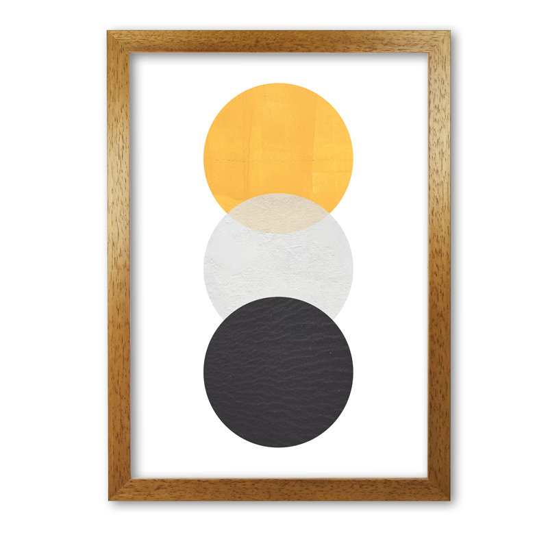 Yellow And Black Abstract Circles - Print, 30 cm H x 21 cm W x 5 cm D, Honey Oak Frame
