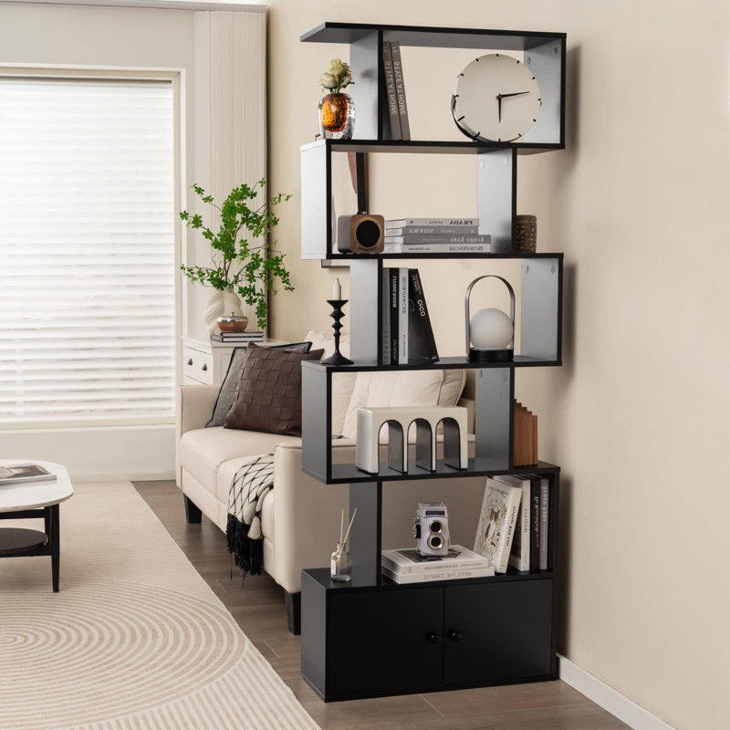 Berwaldt 183cm H x 70cm W Geometric Bookcase, Black