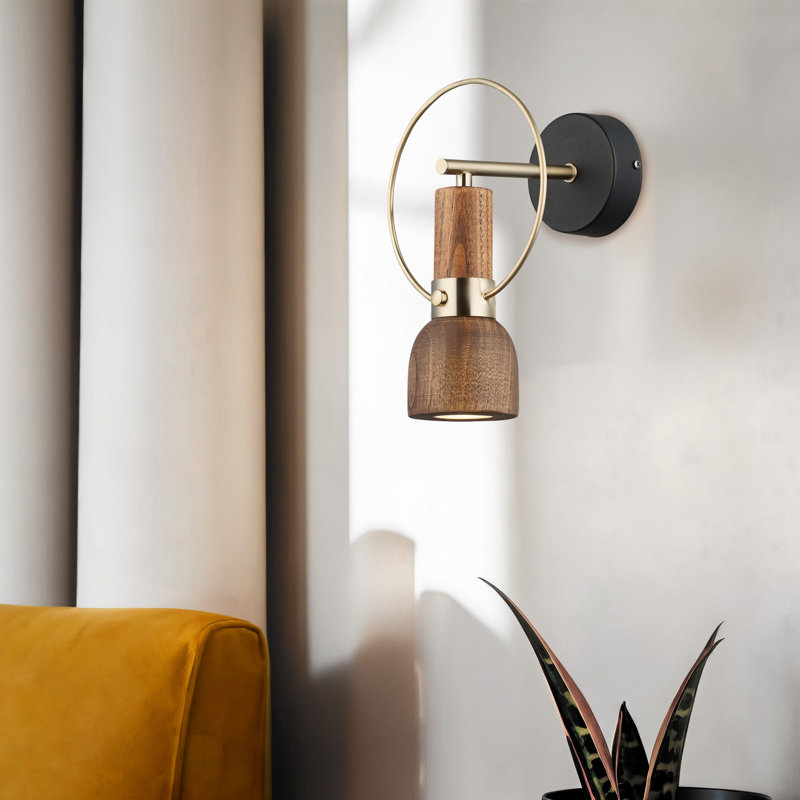 Elegant Wall Lamp with Metal Body & Wooden Cap, Antique Lacquer Finish, 11.8 x 11.8 x 1.2 inches | Includes GU10 Max 7W Bulb | Perfect for Living Room, Bedroom & Hallway Lighting, IP20 Rated
