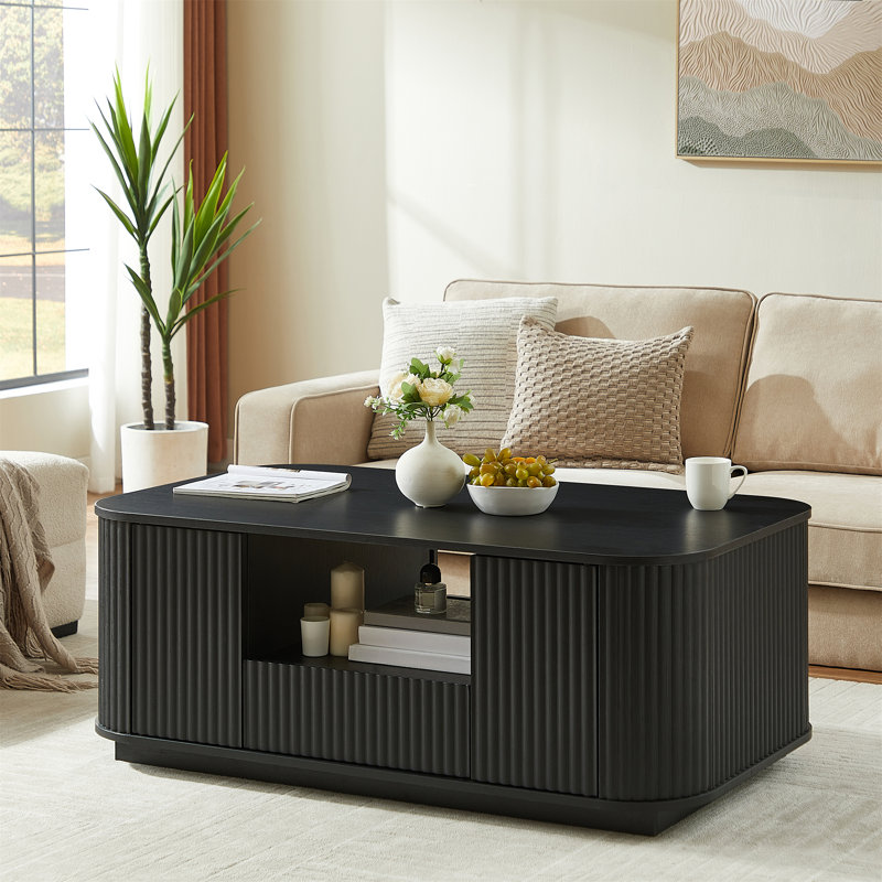 Table basse ovale de luxe moderne 46,5 po avec tiroirs et compartiments de rangement (table incluse seulement), Noir