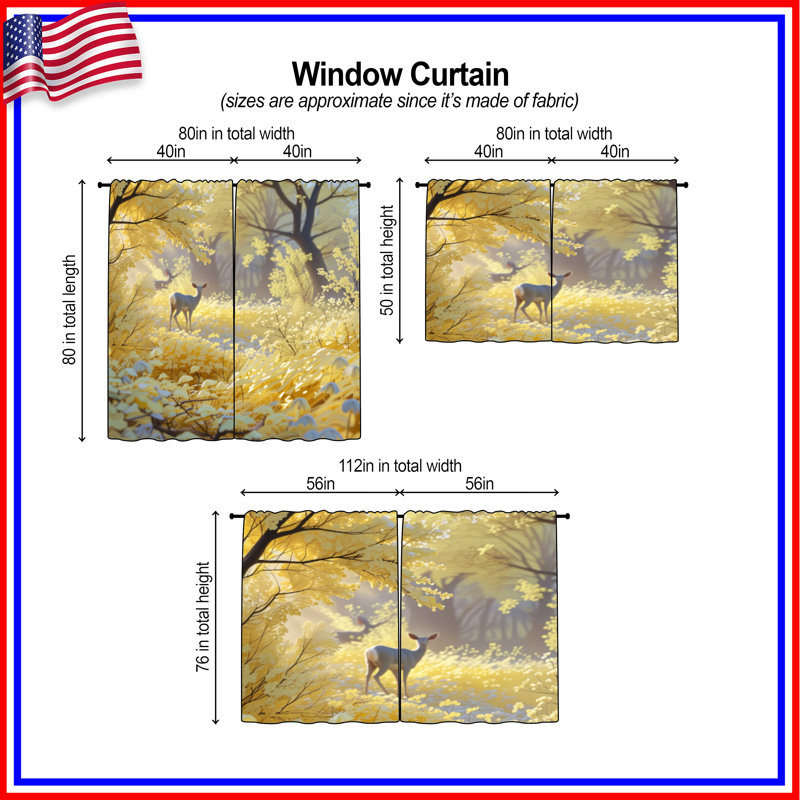 Rideaux de fenêtre Yellow Forest Deer, 40in x 60in - 2 panels, Obscurcissement de chambre