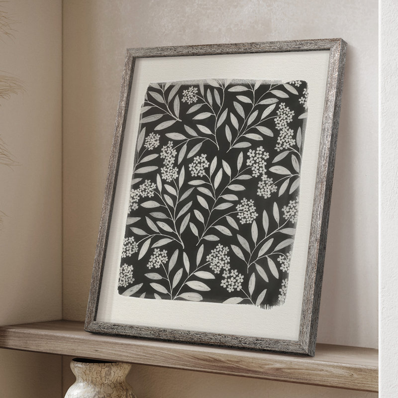 Reproduction encadrée de motif floral rétro II - bois massif