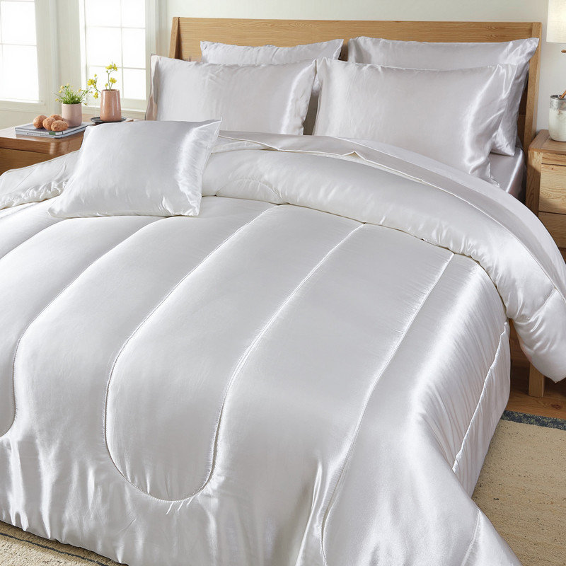 Ensemble d'édredon en satin 8 pièces, Édredon très grand + 7 pièces supplémentaires, Blanc
