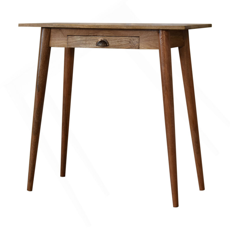 Mini bureau d'écriture en bois de style nordique, chêne-ish, 1 tiroir, pieds nordiques, brun clair
