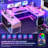 U Shaped Desk, Gaming Desk With Monitor Stand And LED Lights, Reversible Shaped Large Computer Desk With Power Outlets, Office Desk With Storage Bag And Hooks-1931600904