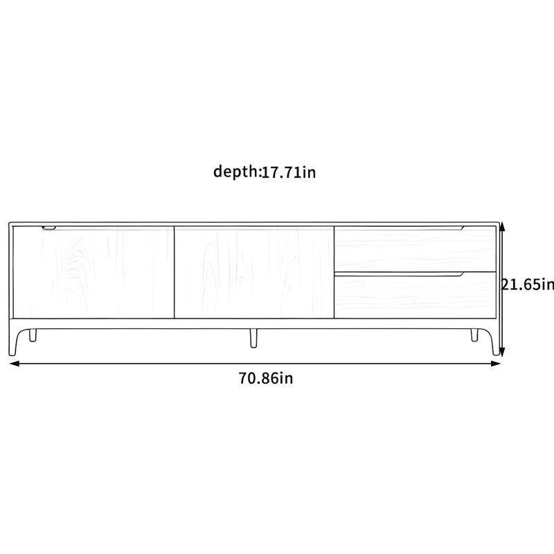 Solid Wood TV Stand with Rounded Corners, 21.65"H x 70.86"L x 17.71"W
