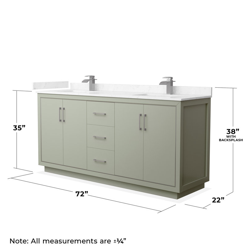 Icon 72" Double Bathroom Vanity Set, Carrara, Brushed Nickel, Light Green