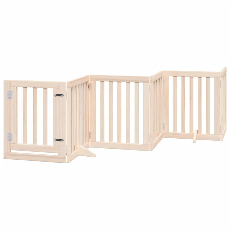 Archie & Oscar Dog Gate With Door Foldable 12 Panels Brown 600 Cm Poplar Wood, Beige, 60cm H x 600cm W x 2cm D
