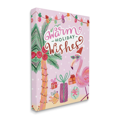 «Warm Holiday Wishes Expression», art mural surdimensionné flamant rose tropical par Deborah Curiel