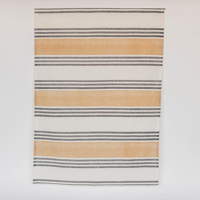 Striped Printed Cotton Tea Towel, Jaune