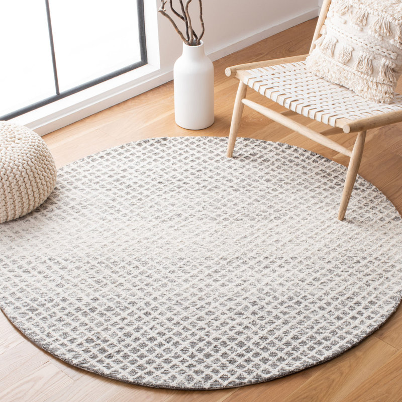 Tapis géométrique en laine et coton touffeté à la main Micro-Loop, Rond 5 pi