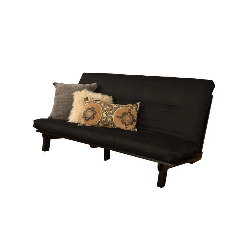 Higden Full / Double 75'' Upholstered Futon And Mattress, Black Twill Polyester