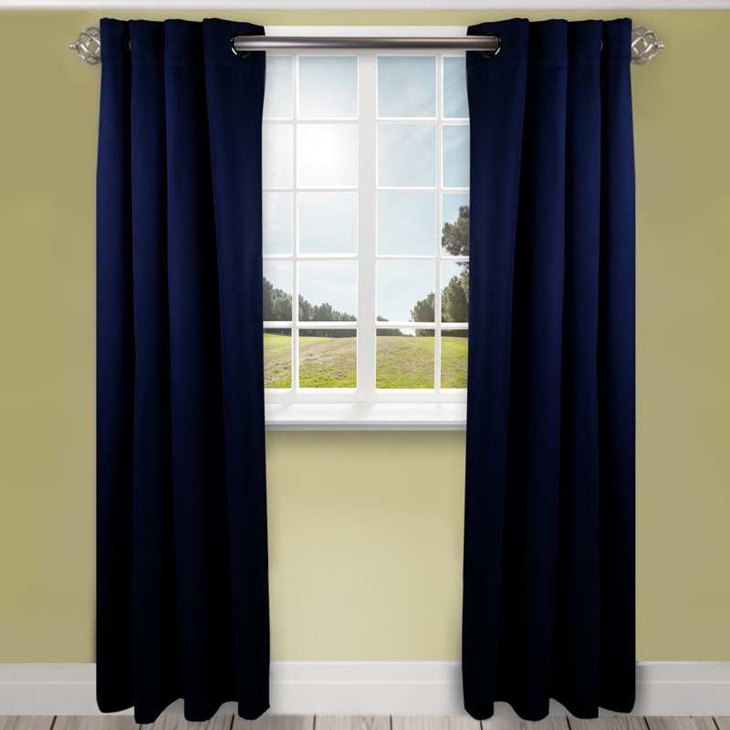 Panneau de rideau simple obscurcissant synthétique avec œillets Polen Drapery, 96 po x 108 po, Bleu foncé
